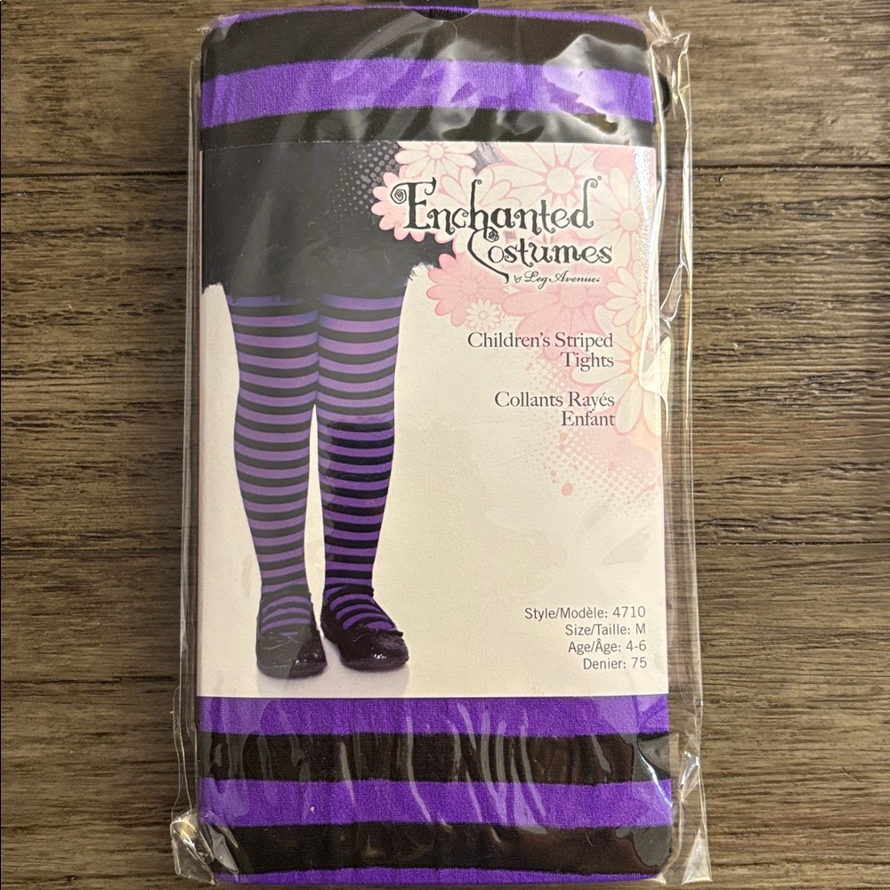 NWT [Enchanted Costumes] Black/Purple Striped Tights Kids/Girls Medium Ages 4-6 - Picture 3 of 6